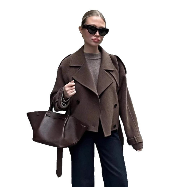Damen stilvolle cropped Jacke im modernen Biker-Design mit doppeltem Knopfverschluss Drune