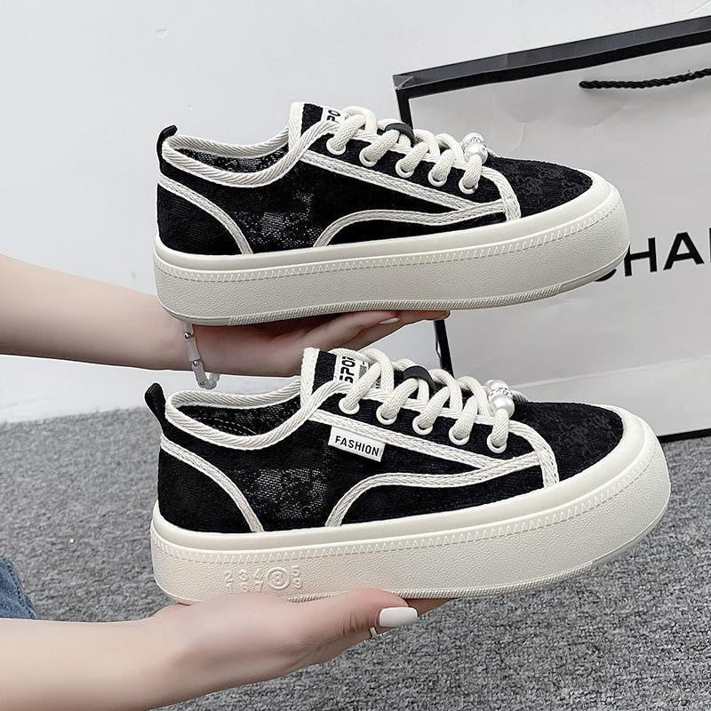 Damen modische Sneaker mit trendiger Perlenschnürung und robuster Gummisohle Drune