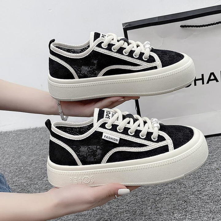 Damen modische Sneaker mit trendiger Perlenschnürung und robuster Gummisohle Drune