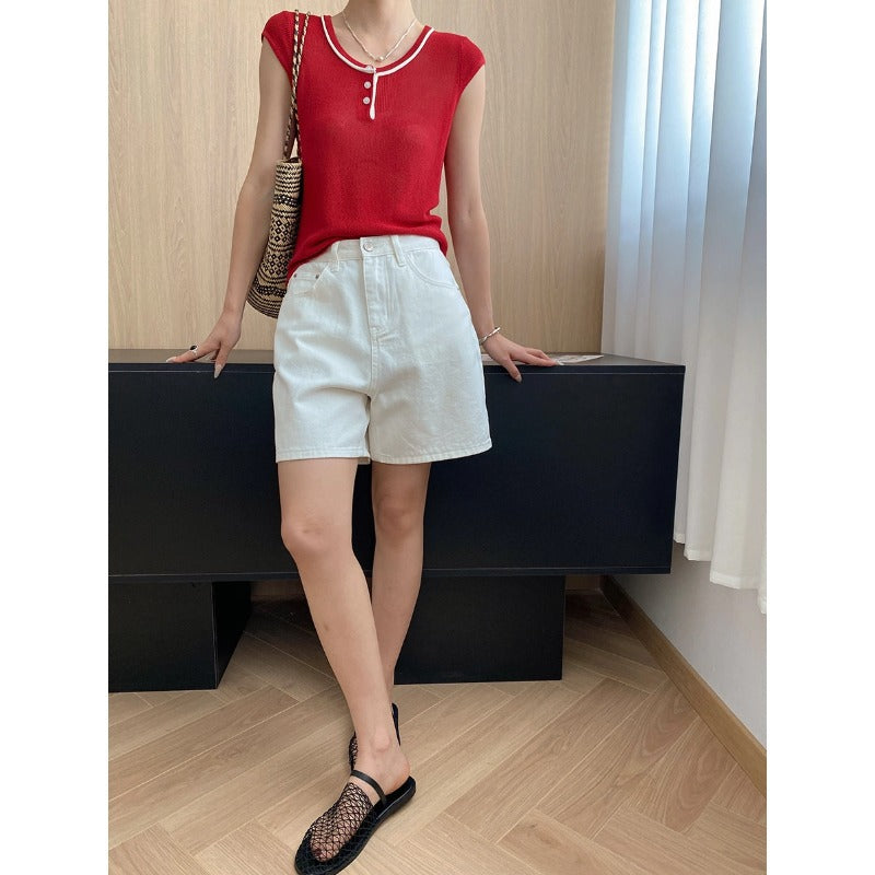 Damen lässige Jeansshorts mit hohem Bund und entspanntem Schnitt Drune