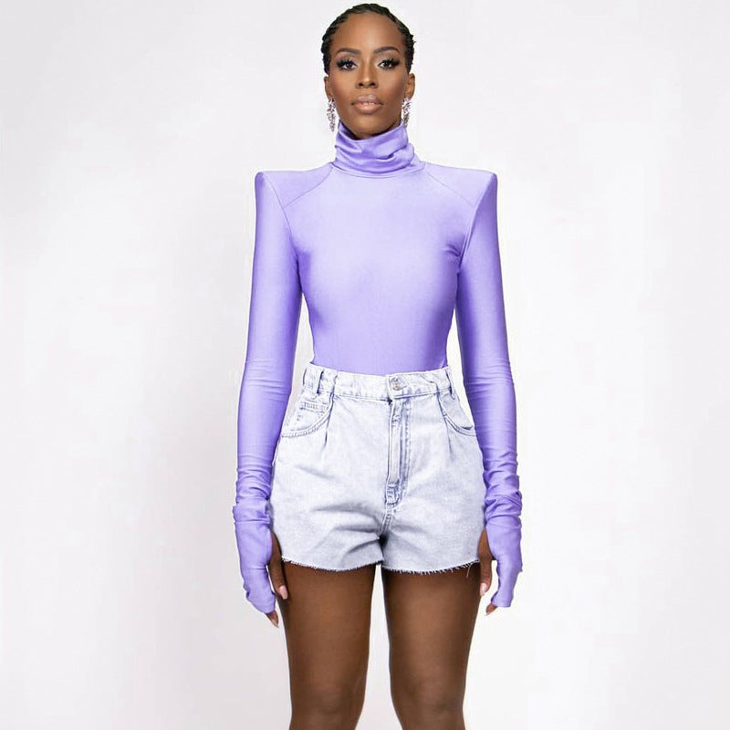 Damen Langarm-Bodysuit mit hohem Kragen und eleganten Raffungen Drune