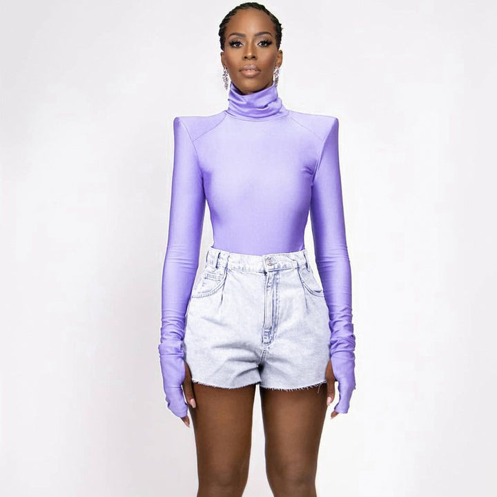 Damen Langarm-Bodysuit mit hohem Kragen und eleganten Raffungen Drune