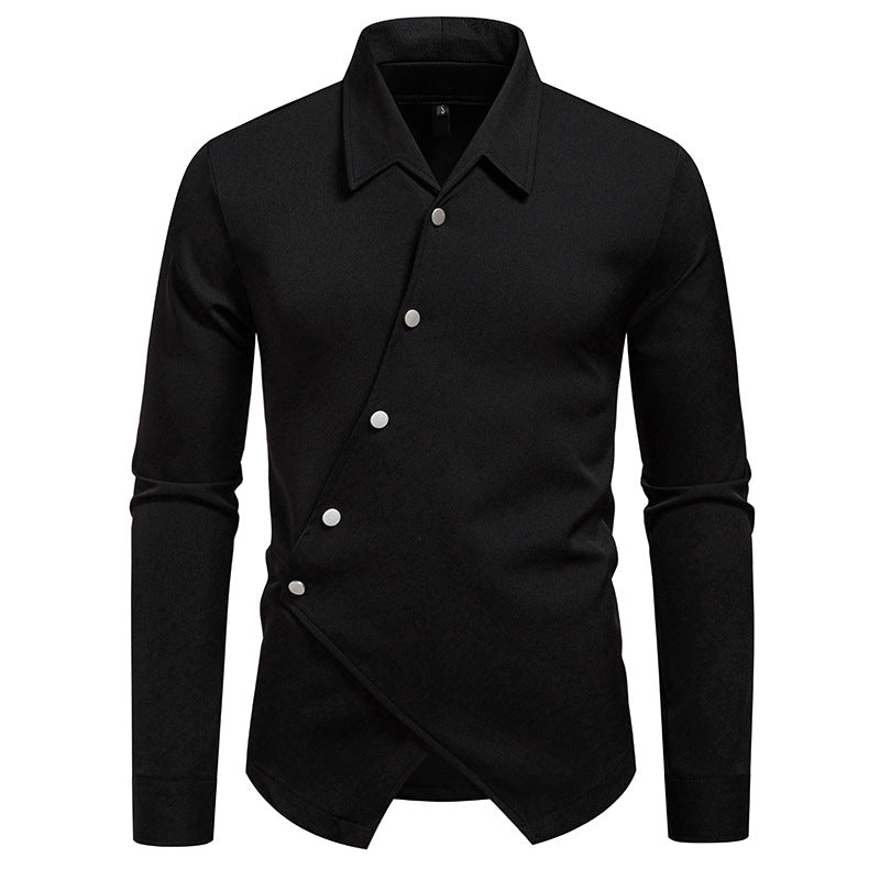 Herren Asymmetrisches Hemd mit diagonaler Druckknopfleiste und Hemdkragen Drune