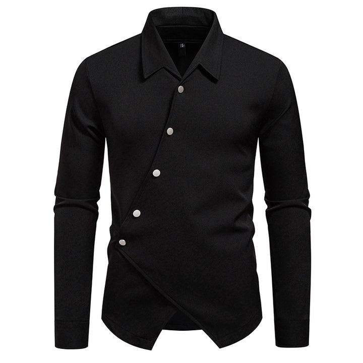 Herren Asymmetrisches Hemd mit diagonaler Druckknopfleiste und Hemdkragen Drune