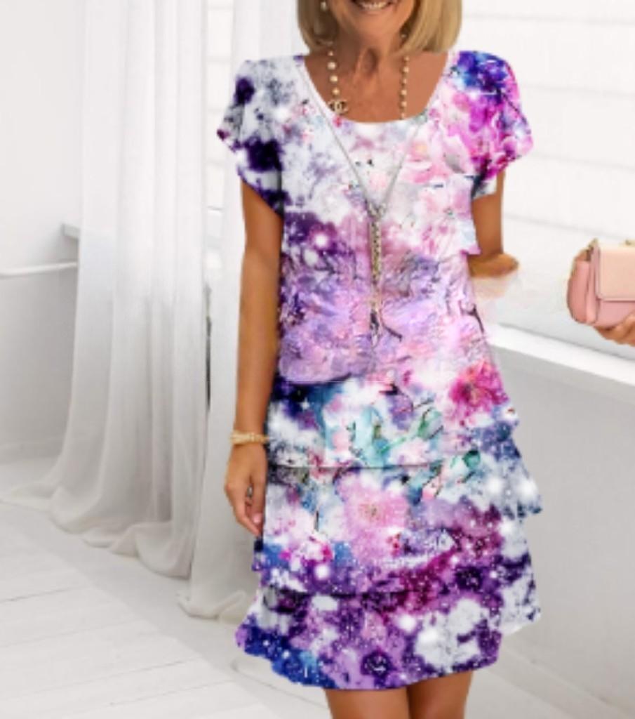 Damen Fließendes Maxi-Kleid mit eleganten Volant-Details und kreativem Grafikmuster Drune