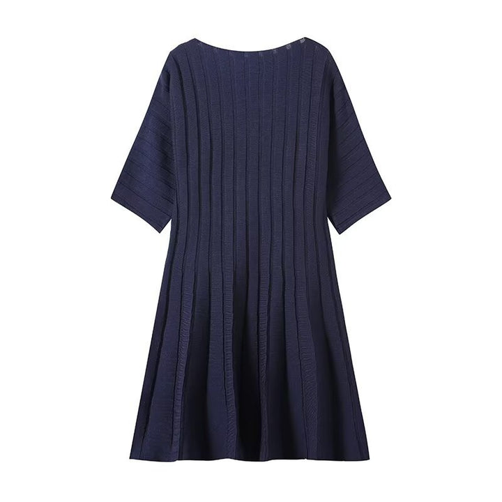 Damen Strukturiertes A-Linien Strickkleid mit halblangen Ärmeln Drune
