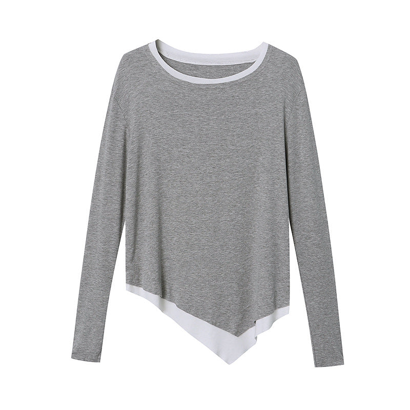 Damen lässiges Langarmshirt mit asymmetrischem Saum und feinem Material Drune