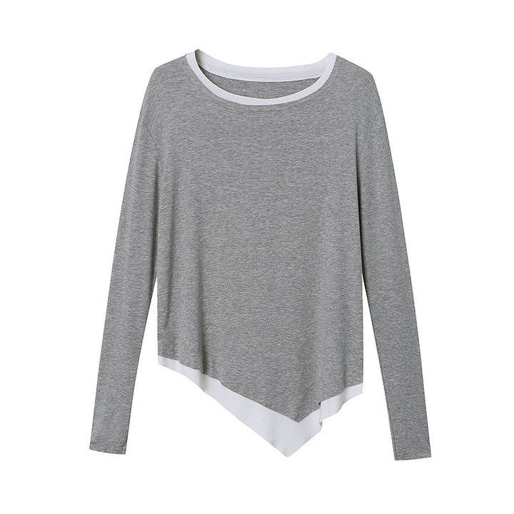Damen lässiges Langarmshirt mit asymmetrischem Saum und feinem Material Drune