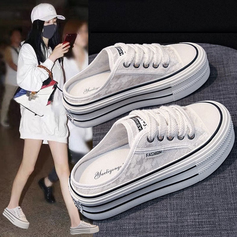Damen Plattform Sneaker mit luftiger Canvas-Oberfläche und rutschfester Sohle Drune