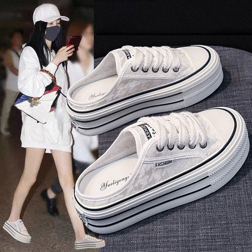 Damen Plattform Sneaker mit luftiger Canvas-Oberfläche und rutschfester Sohle Drune