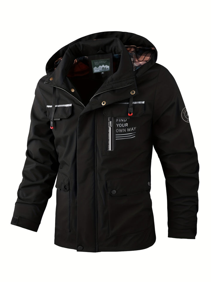 Herren leichter Softshell-Parka mit wasserabweisender Beschichtung, Kapuze und Multifunktions-Taschen Drune