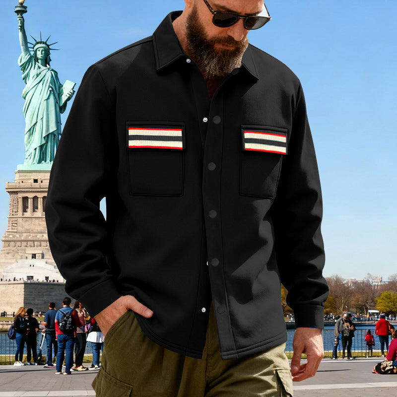 Herren Overshirt-Jacke aus schwerem Baumwollmix mit Brusttaschen und Kontraststreifen Drune
