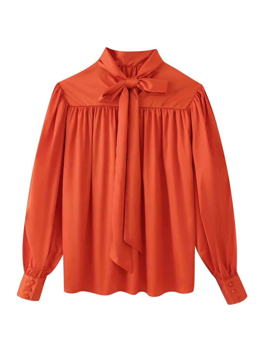 Damen Seidenähnliche Schluppebluse mit geraffter Schulterpasse und Ballonärmeln Drune