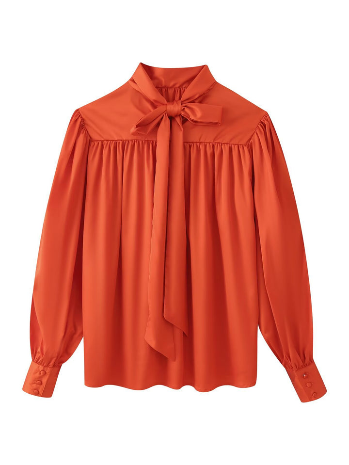 Damen Seidenähnliche Schluppebluse mit geraffter Schulterpasse und Ballonärmeln Drune