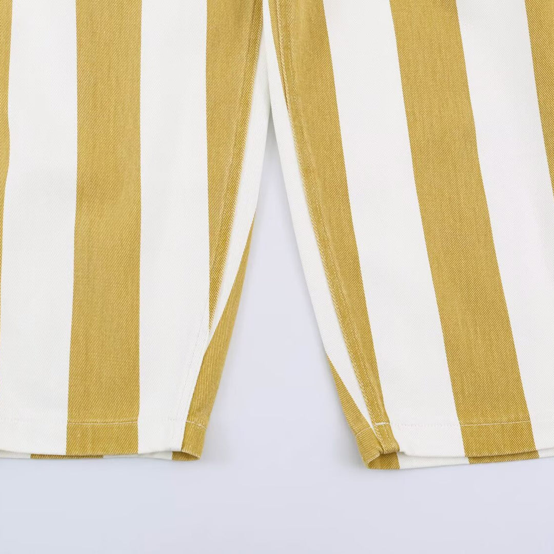 Damen Gestreifte Highwaist Fünf-Taschen-Hose mit geradem Bein Drune