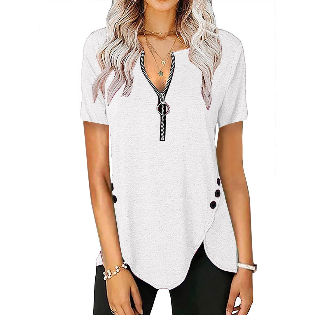 Damen Kurzarmshirt mit asymmetrischem Saum und Reißverschluss Drune