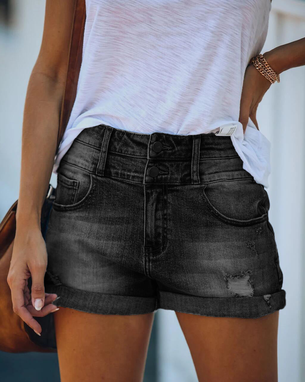 Damen Hochgeschnittene Jeansshorts Drune