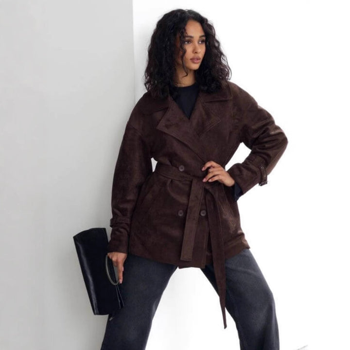 Damen Elegante suède Jacke mit Gürtel Drune