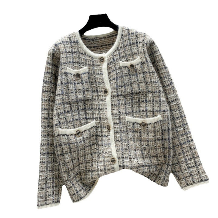 Damen elegante Tweedjacke mit dekorativen Knöpfen und Taschen Drune