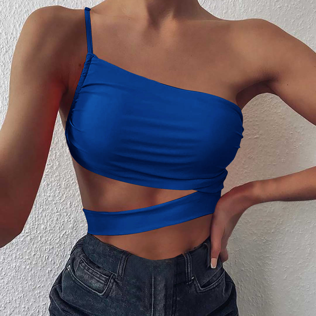 Damen asymmetrisches Crop-Top mit elegantem Wickeldesign Drune