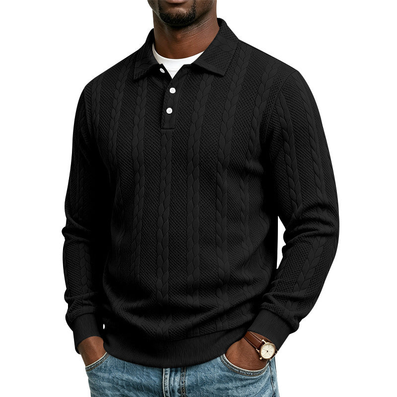 Herren Gestrickter Polokragenpullover mit Zopfmuster und feiner Knopfleiste Drune