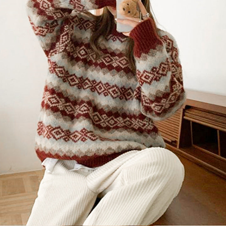 Damen Gemusterter Strickpullover mit herzförmigem Design Drune
