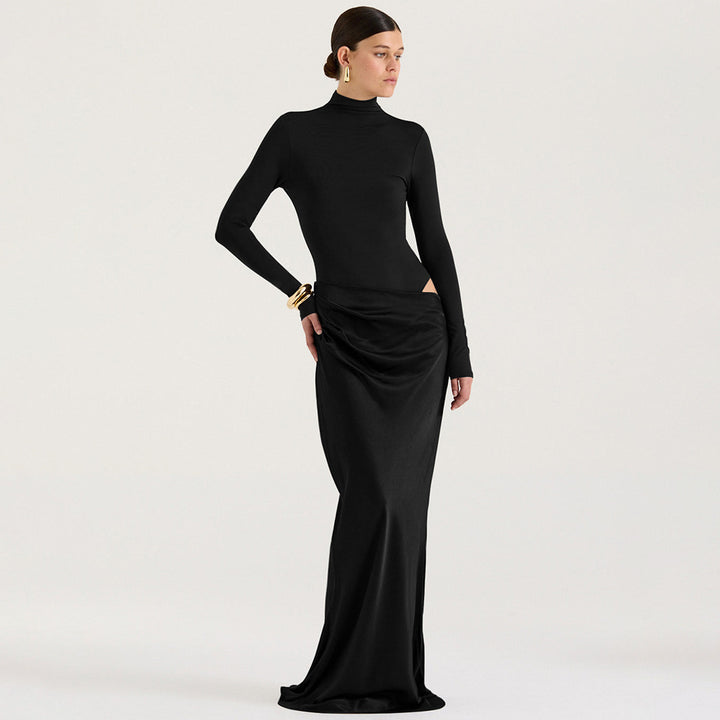 Damen Elegantes langärmliges Maxikleid mit figurbetontem Schnitt und raffiniertem Drapierungsdetail Drune