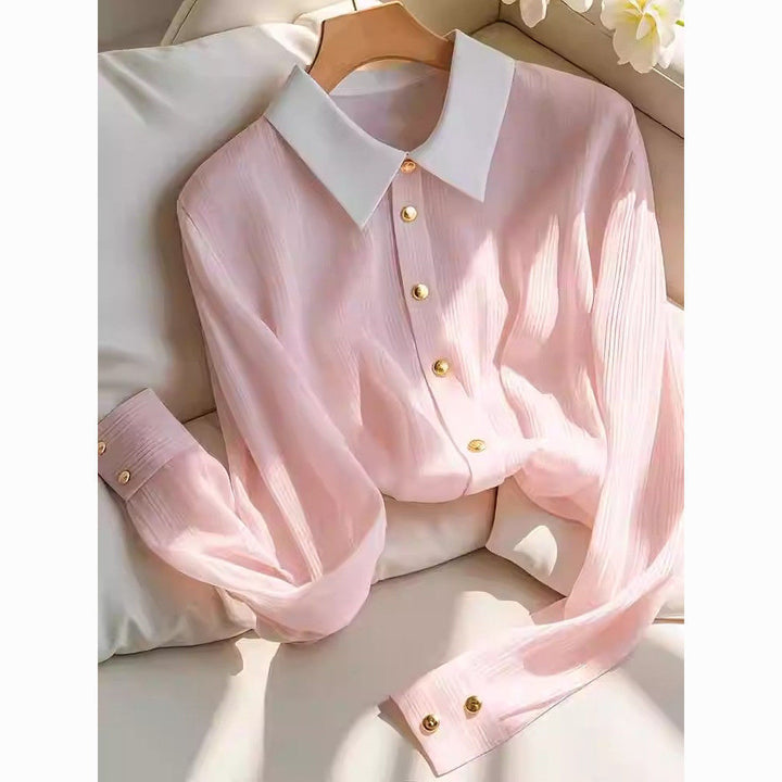 Damen Bluse mit strukturiertem Gewebe und kontrastierendem Kragen Drune