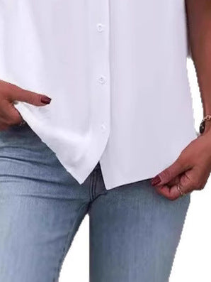 Damen Kurzarm Button-Up Faltenbluse Drune