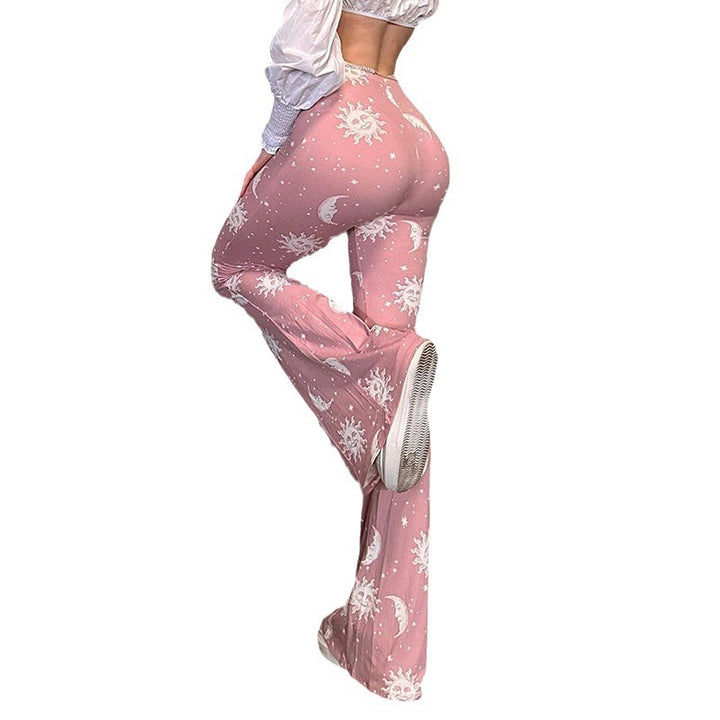 Damen Bootcut-Hose mit künstlerischem Mond- und Sonnen-Design Drune