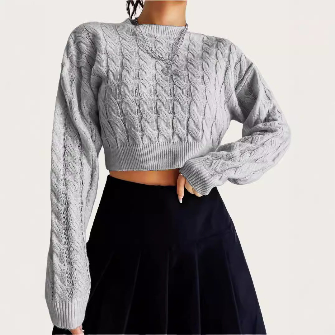 Damen kuscheliger Cropped Pullover mit Zopfmuster Drune