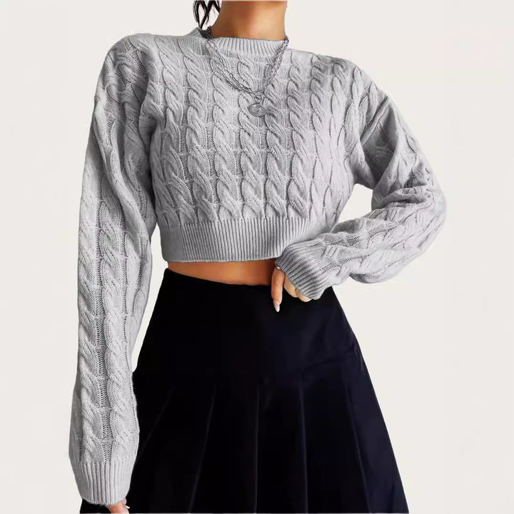Damen kuscheliger Cropped Pullover mit Zopfmuster Drune