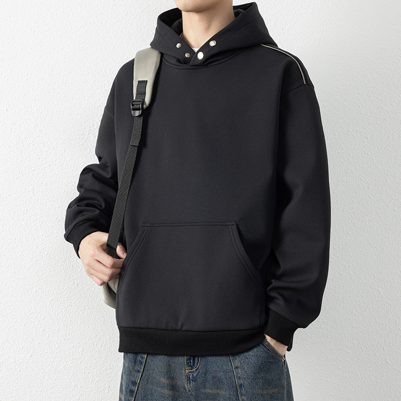 Herren Oversize-Kapuzenpullover mit Kängurutasche & Druckknopf-Hals Drune