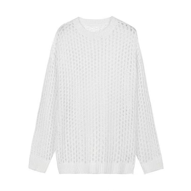 Damen luftiger Strickpullover mit modischer Netzstruktur Drune