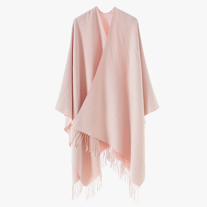 Damen Fransen‑Capeponcho im Oversize‑Fall mit dezentem Pünktchen‑Glanz Drune