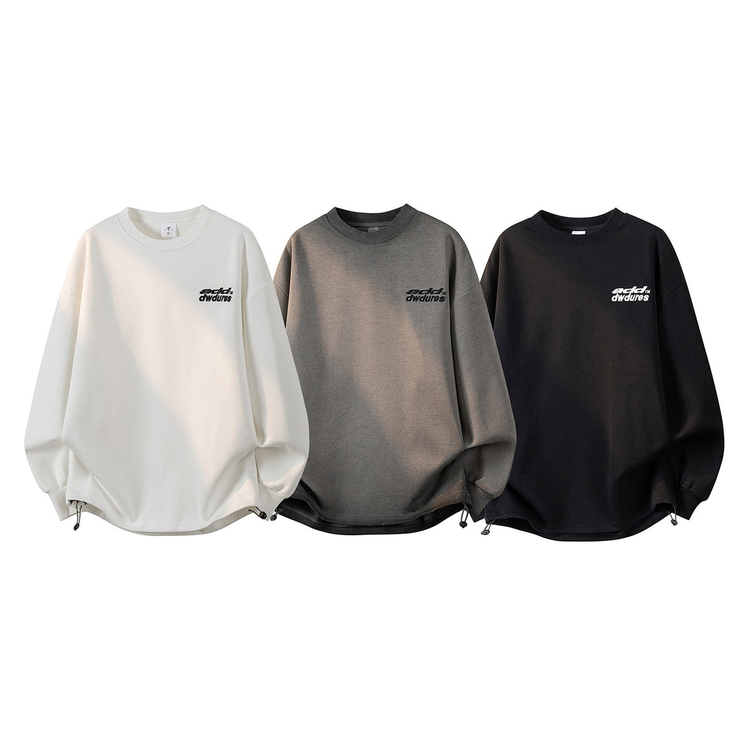 Damen Oversize-Sweatshirt mit gesticktem Schriftzug, abgerundetem Saum & überschnittener Schulter Drune