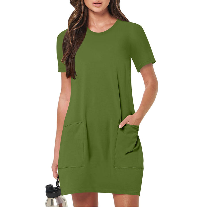 Damen lässiges T-Shirt-Kleid mit praktischen Taschen Drune