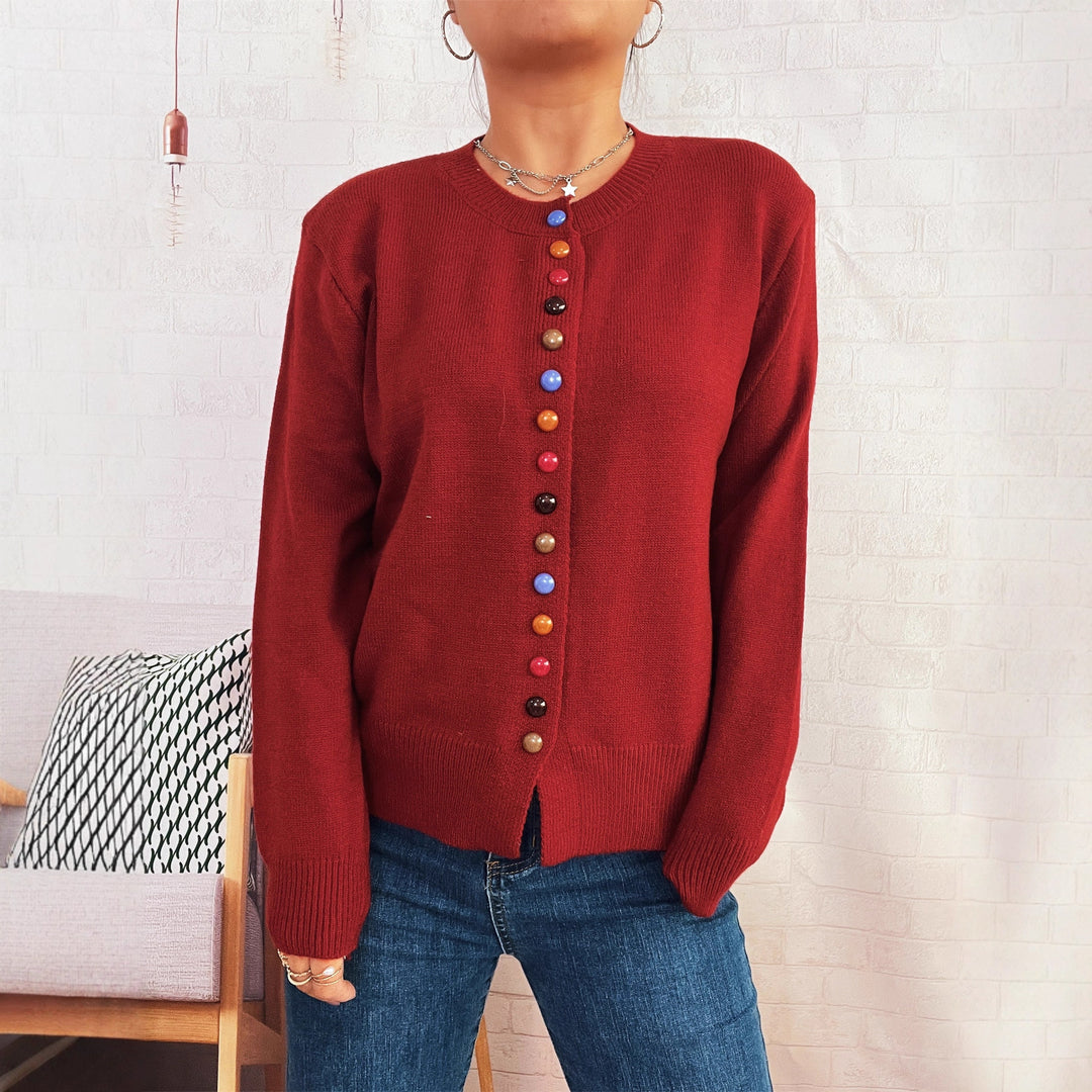 Damen Strickjacke mit farbenfrohem Knopfdetail Drune