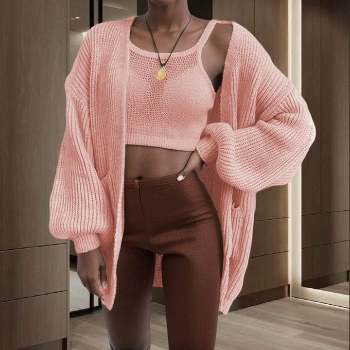Damen Grobstrick Cardigan mit weiten Ärmeln und praktischen Taschen Drune