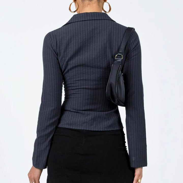 Damen taillierte Hemdbluse mit Klappkragen und feinen Streifen Drune