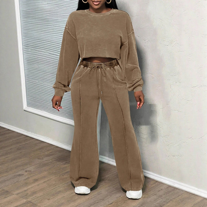 Damen cropped Loungewear-Set mit weitem Hosenbein und hohem Bund Drune