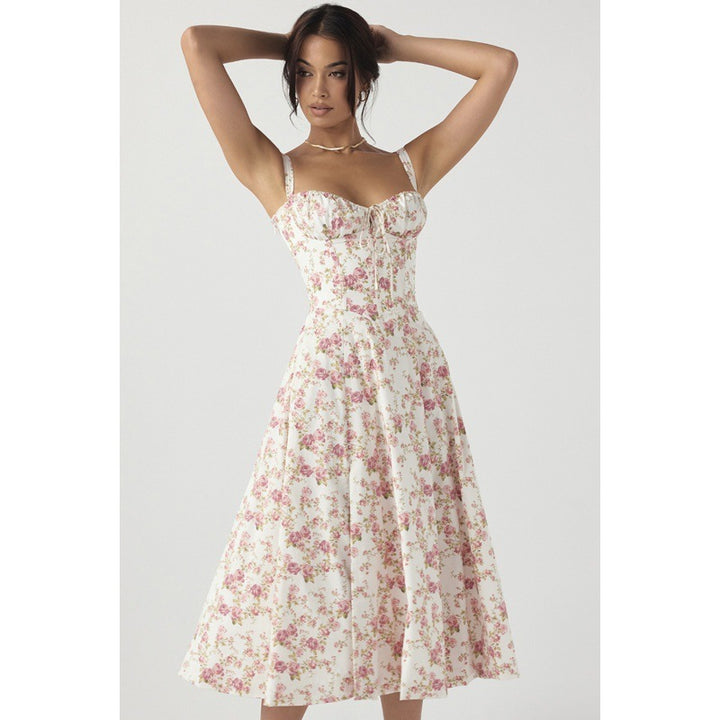 Damen Maxikleid mit floralem Design und elegantem Schlitz Drune