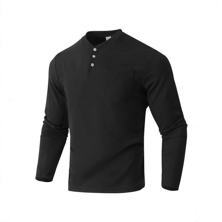 Herren Langarm Henley mit Waffelstruktur und Brusttasche thermisches Langarmshirt Drune