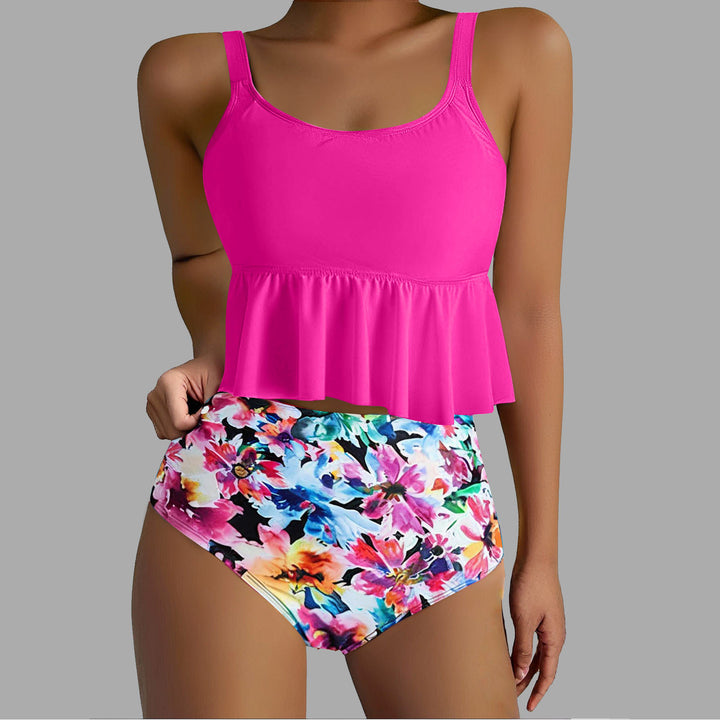 Damen Tankini-Set mit fließendem Oberteil und hoher Taille Drune