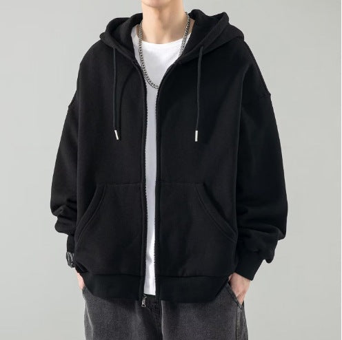 Herren nan Oversize-Kapuzenjacke mit durchgehendem Reißverschluss, doppellagiger Kapuze und Kängurutaschen Drune