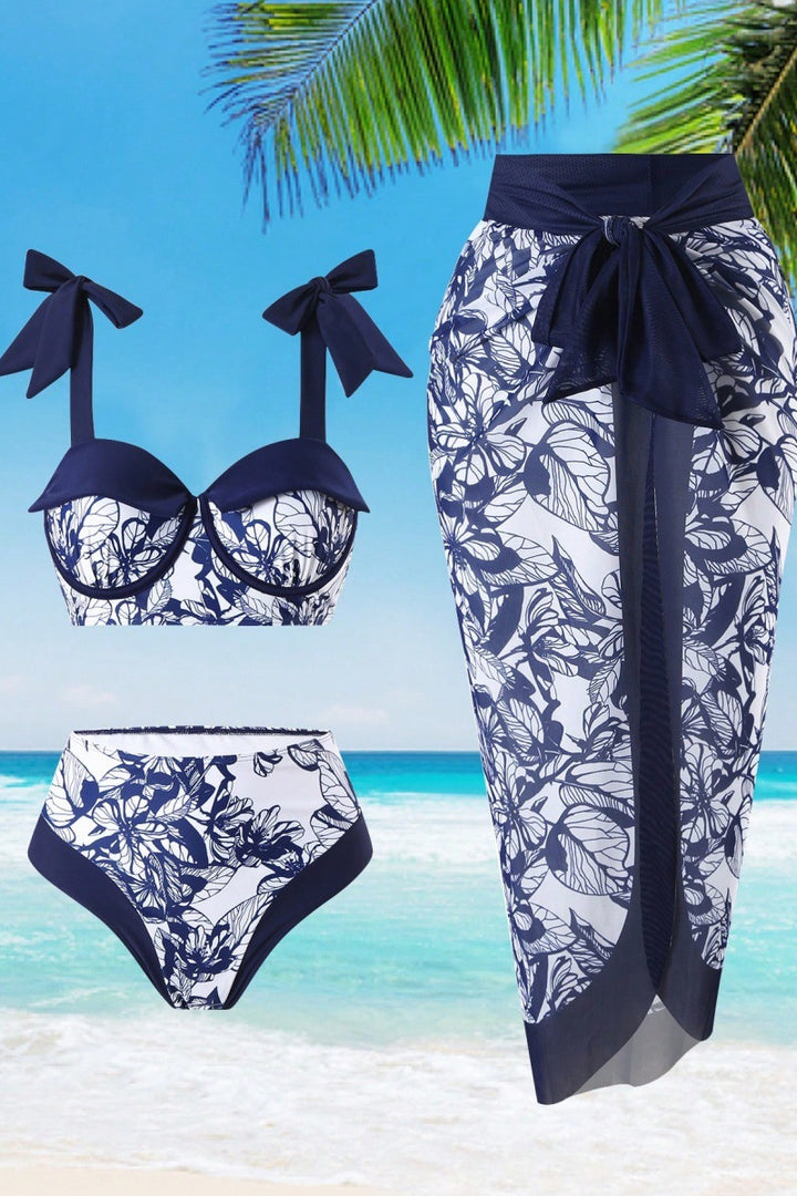 Damen Bikini-Set mit floralem Rock über der Badehose Drune