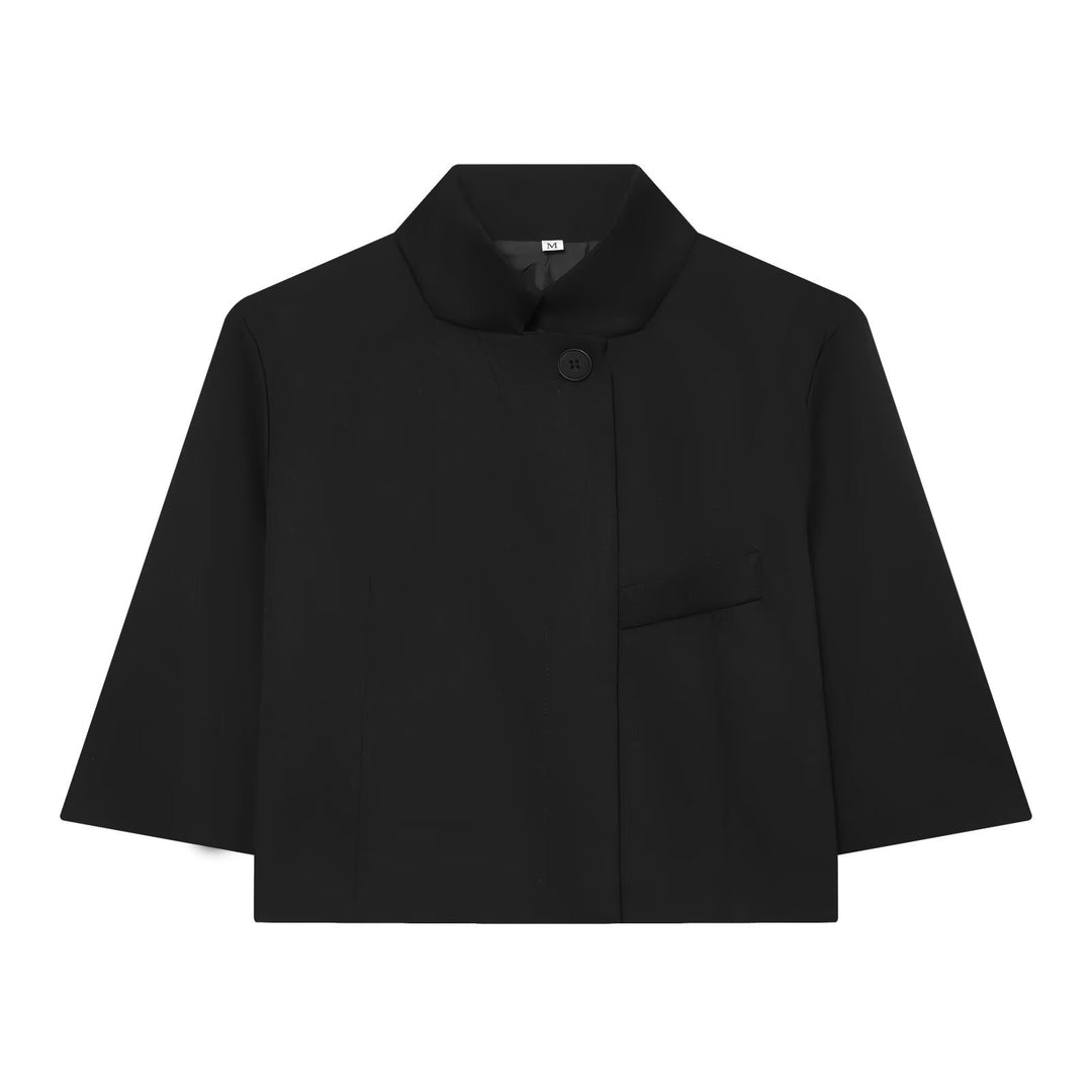Damen Kurzgeschnittene Boxy-Jacke mit Stehkragen und Dreiviertelärmeln Drune