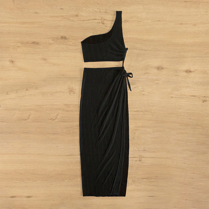Damen asymmetrisches Crop-Top mit lässigem Midi-Rock Drune