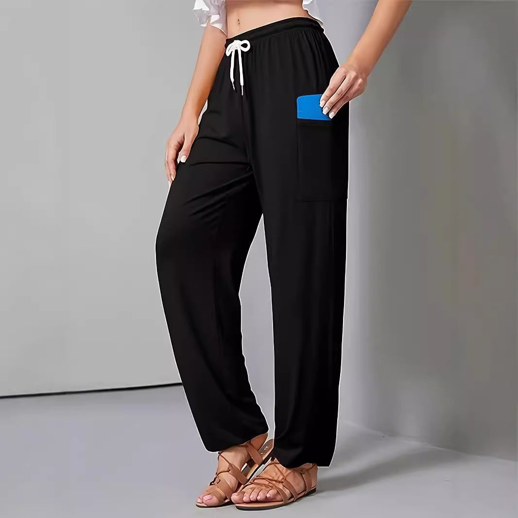 Damen Lockerer Jersey-Loungehose mit Elastikbund, Kordelzug und großer Seitentasche Drune