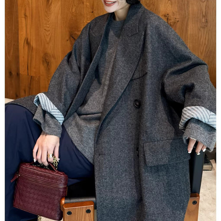 Damen Modischer Oversized Blazer mit doppelter Knopfleiste Drune